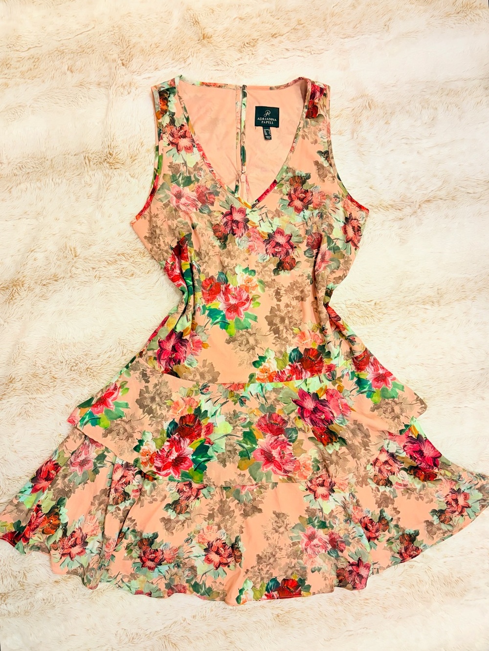 🌸 Vintage Y2K Adrianna Papell Fairycore Floral Tiered Midi Dress Wedding Guest